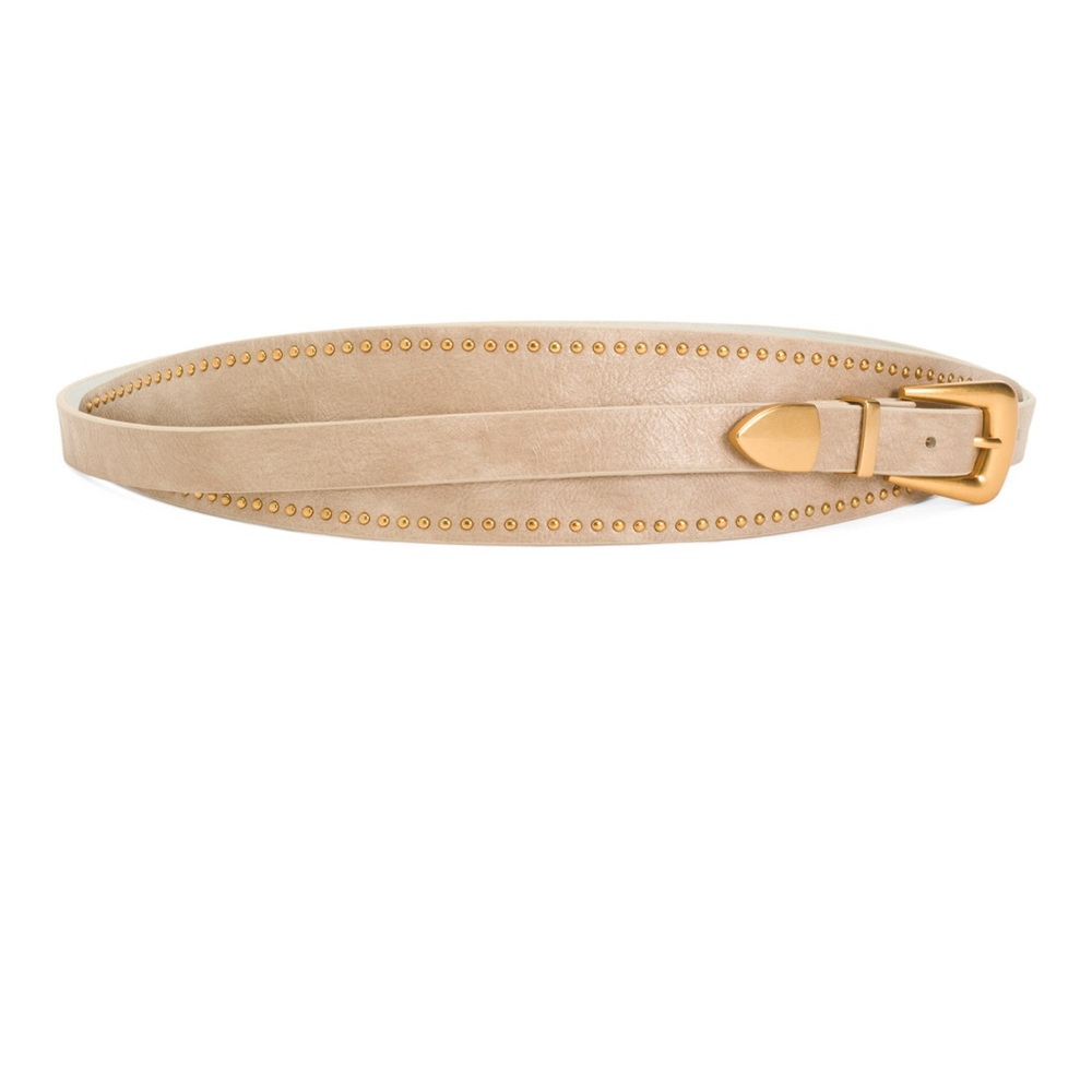 Gold-Studded Beige Leather Waist Belt